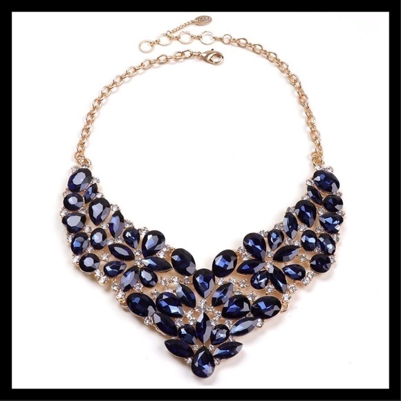 Amrita Singh Austrian Crystals Bib Necklace Blue - Picture 1 of 10